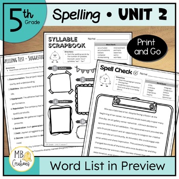Preview of 5th Grade Spelling Word Practice Worksheets for iReady Magnetic Reading Unit 2