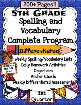 Preview of 5th Grade Spelling and Vocabulary Common Core Complete Program