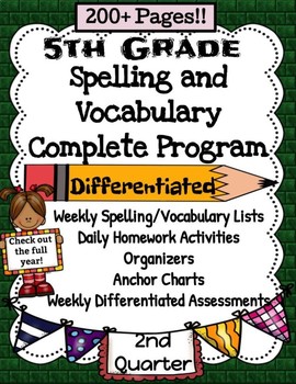 Preview of 5th Grade Spelling and Vocabulary Complete Program Common Core 2nd Quarter