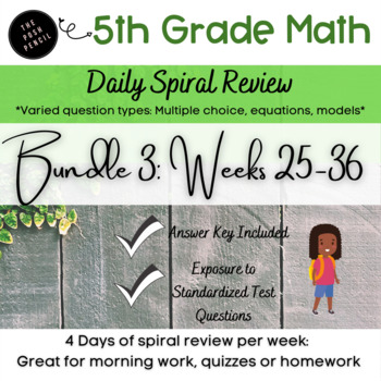 Preview of 5th Grade Spiral Math Review Bundle 3 *12 Weeks of Work*