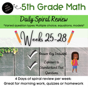 Preview of 5th Grade Spiral Math Review Coordinate Plane and More Weeks 25-26