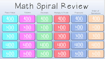 Preview of 5th Grade Spiral Review- Jeopardy