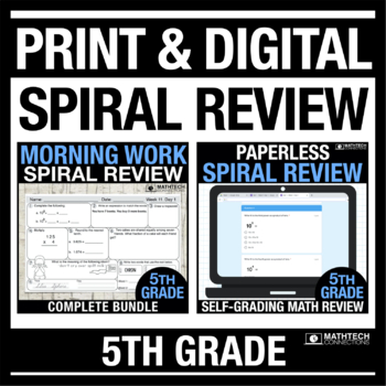 Preview of 5th Grade Spiral Review Printable & Digital Math Bundle Google Forms