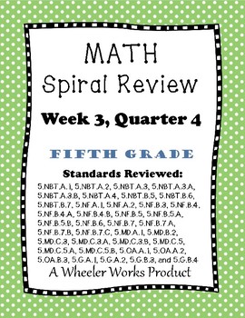 Preview of Fifth Grade Math Spiral Review, Quarter 4 Week 3