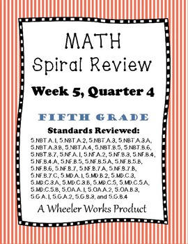 Preview of Fifth Grade Math Spiral Review, Quarter 4 Week 5