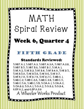 Preview of Fifth Grade Math Spiral Review, Quarter 4 Week 6