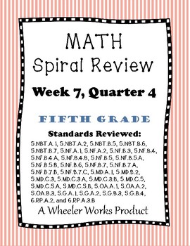 Preview of Fifth Grade Math Spiral Review, Quarter 4 Week 7