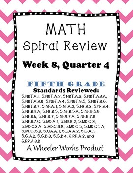 Preview of Fifth Grade Math Spiral Review, Quarter 4 Week 8