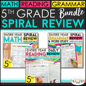 Preview of 5th Grade Spiral Review MEGA BUNDLE | Reading, Math & Grammar
