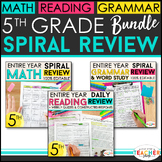 5th Grade Spiral Review & Quizzes MEGA BUNDLE | Reading, M