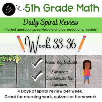 Preview of 5th Grade Spiral Math Review Line Plots and Data Weeks 33-36