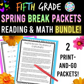 Preview of 5th Grade Spring Break Packet BUNDLE | Reading and Math Packets | No Prep