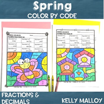 Preview of Equivalent Fractions Color by Number Spring Math Decimals Coloring Sheets Pages 