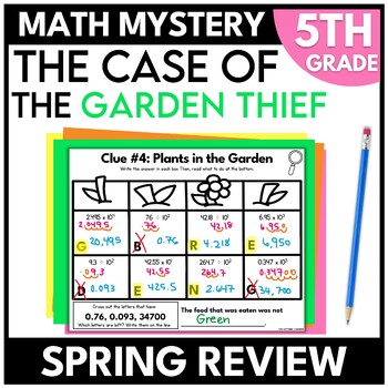 Preview of Spring Math Mystery 5th Grade End of Year Math Review Garden Escape Room Game