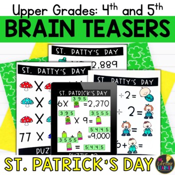 Preview of St. Patrick's Day Logic Puzzles 5th Grade Brain Teasers Multiplication Division