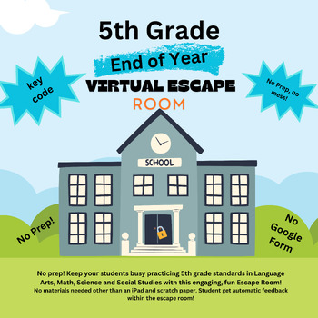 Preview of 5th Grade Standards End of Year Digital Escape Room w/Unlock Key Code On Slides