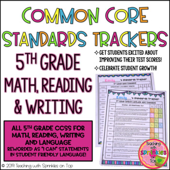 Preview of 5th Grade Student Common Core Standards Trackers for Math, Reading & Writing