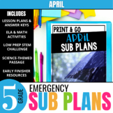 5th Grade Sub Plans: April Emergency Substitute Plans & Ac