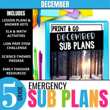 Preview of 5th Grade Sub Plans: December Emergency Substitute Plans & Activities (Set 1)