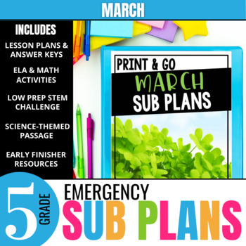 Preview of 5th Grade Sub Plans: March Emergency Substitute Plans & Activities (Set 1)