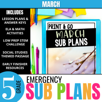 Preview of 5th Grade Sub Plans: March Emergency Substitute Plans & Activities (Set 2)