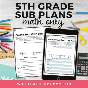 Preview of No Prep 5th Grade Sub Plans Math Only- Print & Digital Bundle