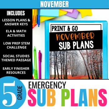 Preview of 5th Grade Sub Plans: November Emergency Substitute Plans & Activities (Set 2)