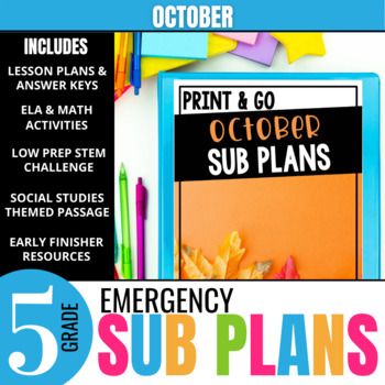 Preview of 5th Grade October Sub Plans: Halloween Emergency Substitute Plans & Activities