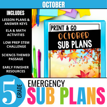 Preview of 5th Grade October Sub Plans: Pumpkin Emergency Substitute Plans & Activities