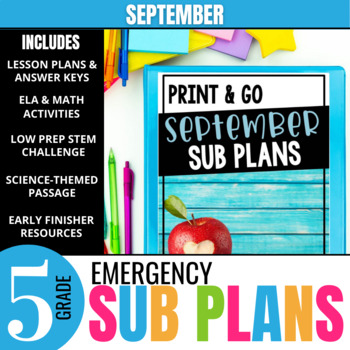 Preview of 5th Grade Sub Plans: September Emergency Substitute Plans & Activities