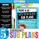 5th Grade Sub Plans: September Emergency Substitute Plans 
