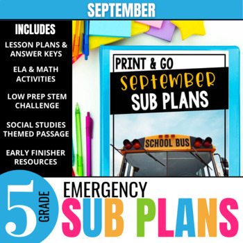 Preview of 5th Grade Sub Plans: September Emergency Substitute Plans & Activities (Set 2)