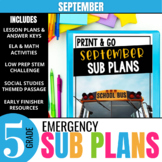 5th Grade Sub Plans: September Emergency Substitute Plans 