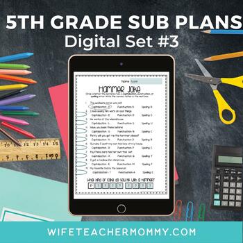 Preview of Digital Emergency Sub Plans 5th Grade Google Slides Set #3