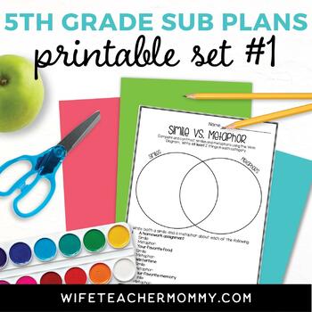 Preview of Emergency Sub Plans 5th Grade Printable Set #1