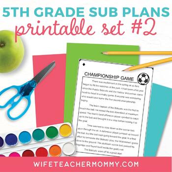 Preview of Emergency Sub Plans 5th Grade Printable Set #2