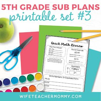 Preview of Emergency Sub Plans 5th Grade Printable Set #3