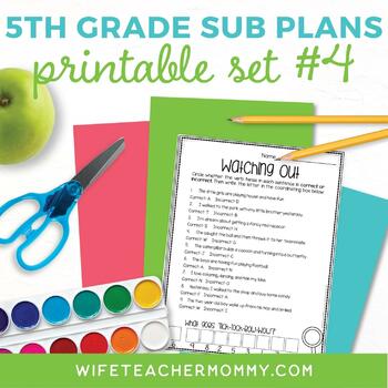 Preview of Emergency Sub Plans 5th Grade Printable Set #4