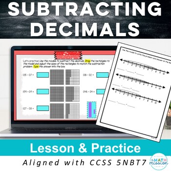 Preview of 5th Grade Subtract Decimals with Models & Algorithm Lesson & Practice Activity