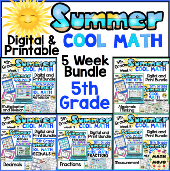 Preview of 5th Grade Summer Math Digital and Printable 5 Week Mega Bundle