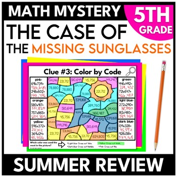 Preview of 5th Grade Math Mystery End of Year Review Beach Day Summer Escape Room Game