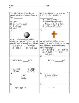 Preview of 5th Grade: Summer Math Packet