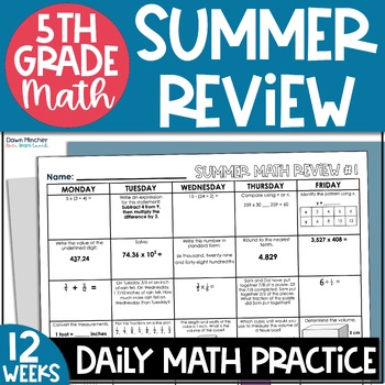 Preview of 5th Grade Summer School Morning Work Worksheets Tutoring Math Review Packet