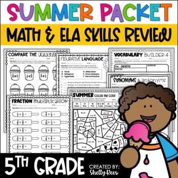 Preview of 5th Grade Summer Review Packet 5th Grade End of Year Math & Reading Review