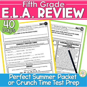 Preview of 5th Grade ELA Test Prep Review | End of Year Summer Review Packet Worksheets