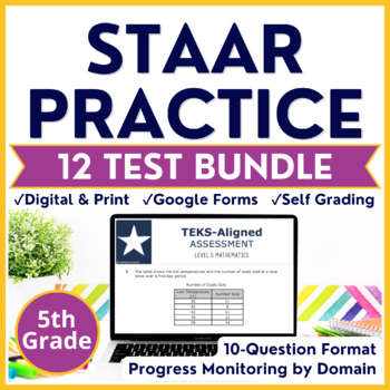 Preview of 5th Grade TEKS Math STAAR Practice Test-Prep Bundle | Digital + Print