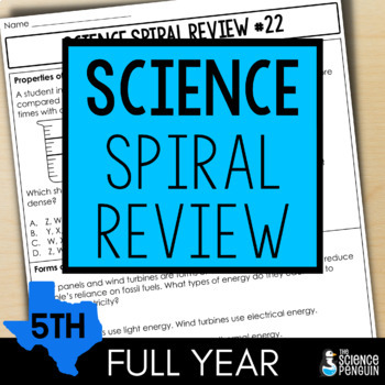 Preview of 5th Grade TEKS Science Spiral Review | Warmup Warm Up Homework Worksheets Review