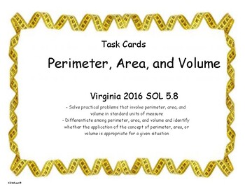 Preview of 5th Grade Task Cards for Perimeter, Area, and Volume