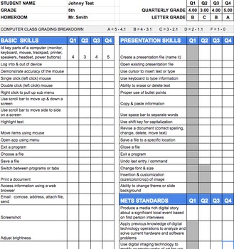 Preview of 5th Grade Technology Standards Based Report Card