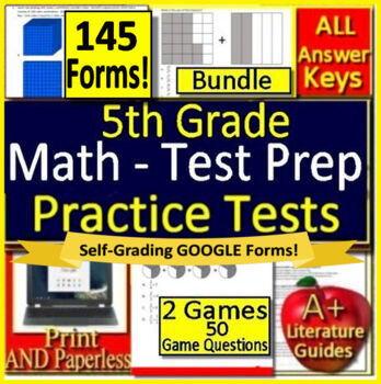 Preview of 5th Grade Math Test Prep - Printable, Self-Grading Google Forms™ AND Math Games!